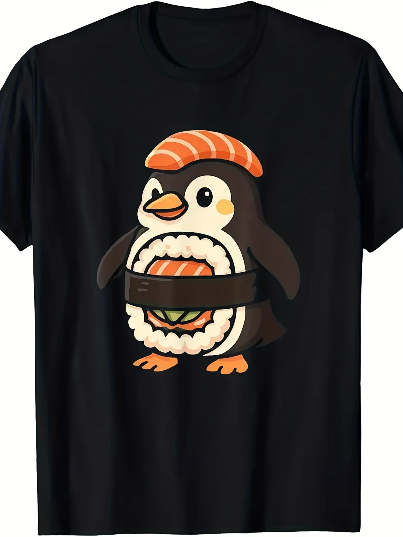 Men's Graphic T-Shirt Adorable Sushi Topped Cartoon Penguin With Salmon Headband
