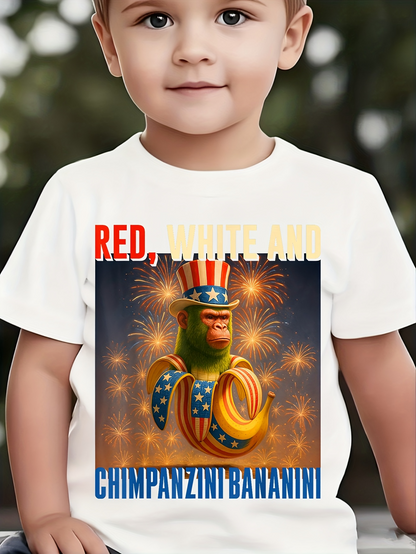 Men's Graphic T-Shirt Red White And Chimpanzini Bananini Surrounded By Fireworks Wearing A Patriotic Hat Chimpanzee