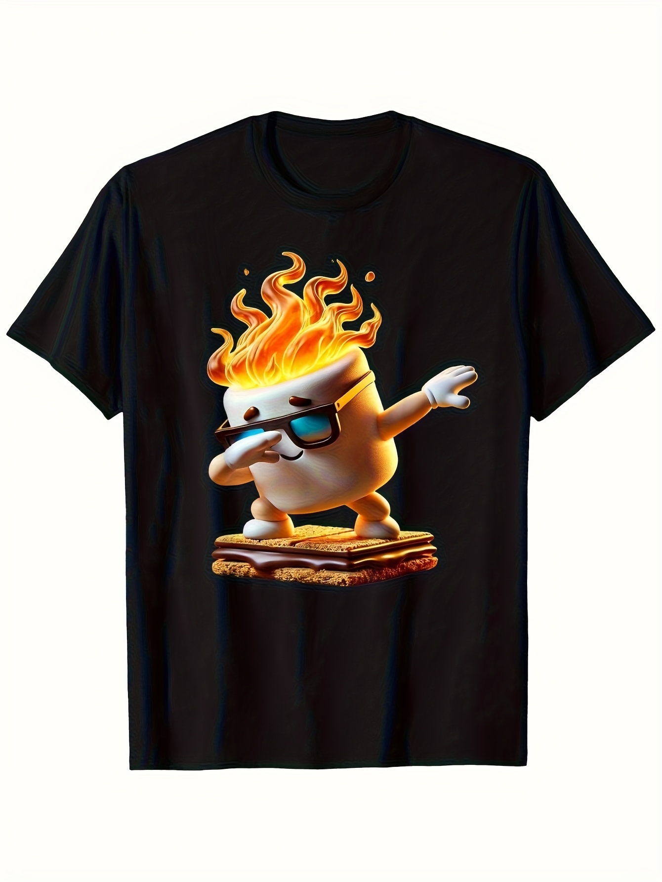 Men's Graphic T-Shirt Flaming Marshmallow Dabbing With Sunglasses Over Toasted Cracker Marshmallow