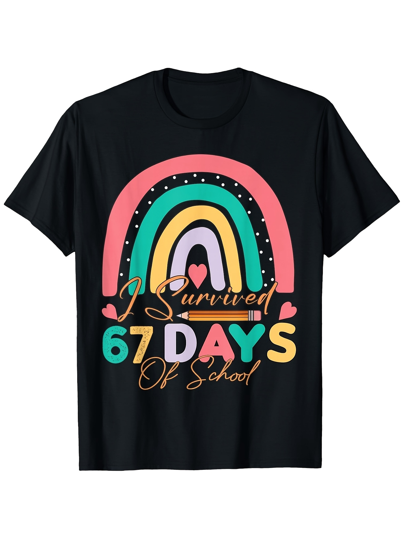 Men's Graphic T-Shirt I Survived Colorful Rainbow With Hearts And Playful School Theme