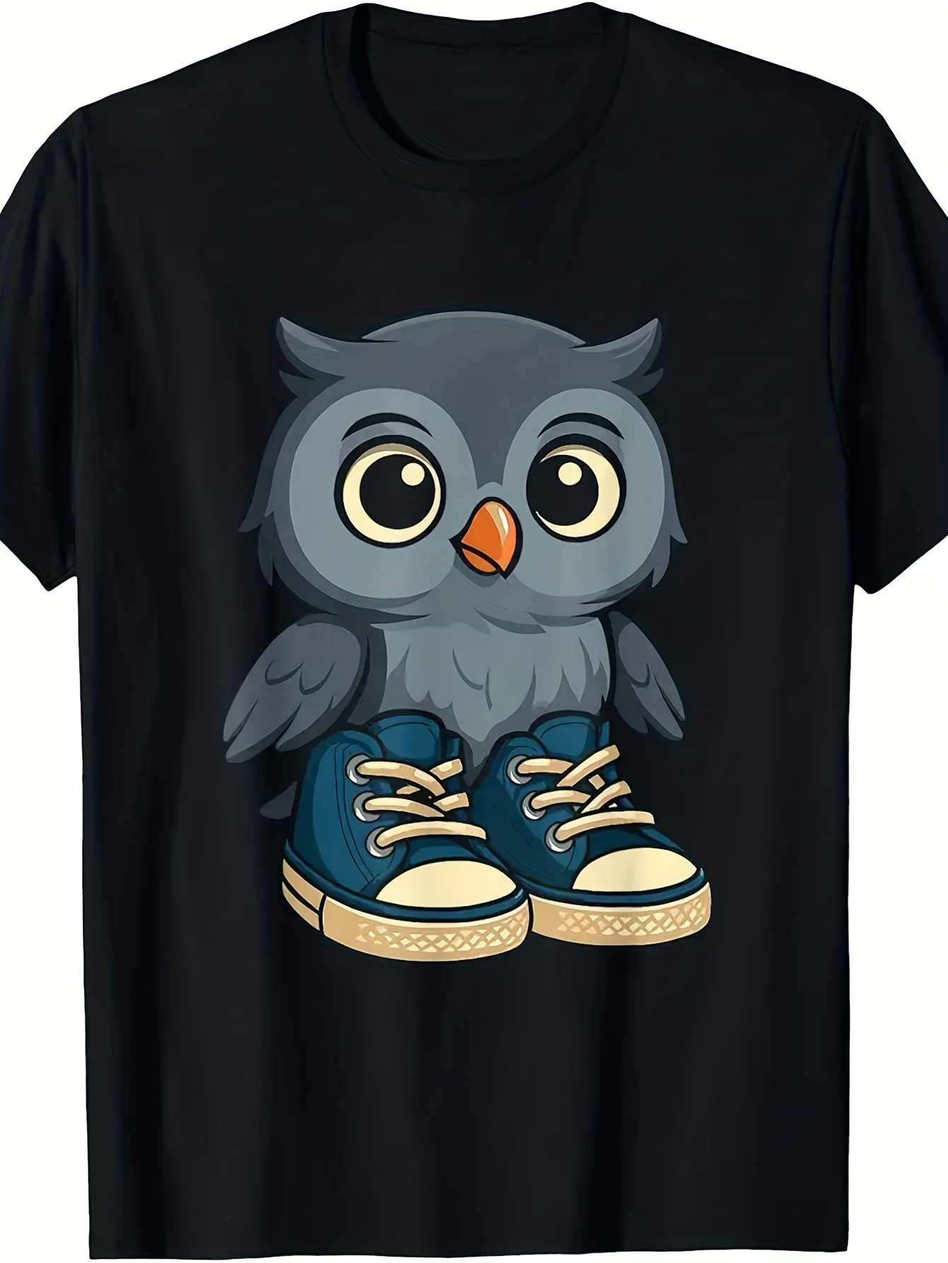 Men's Graphic T-Shirt Playful Cartoon Owl With Big Sneakers In Whimsical Forest Setting Owl