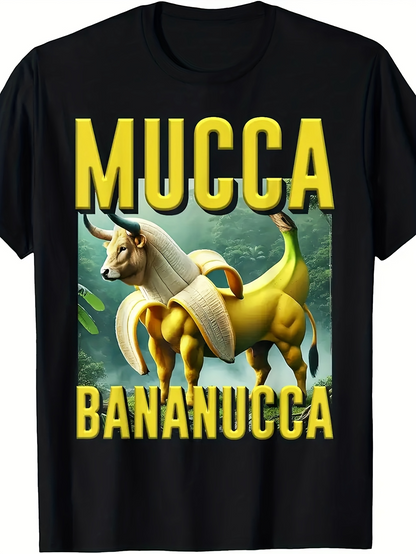 Men's Graphic T-Shirt Mucca Bananhucca Banana Peel Wrapped Cow In Jungle
