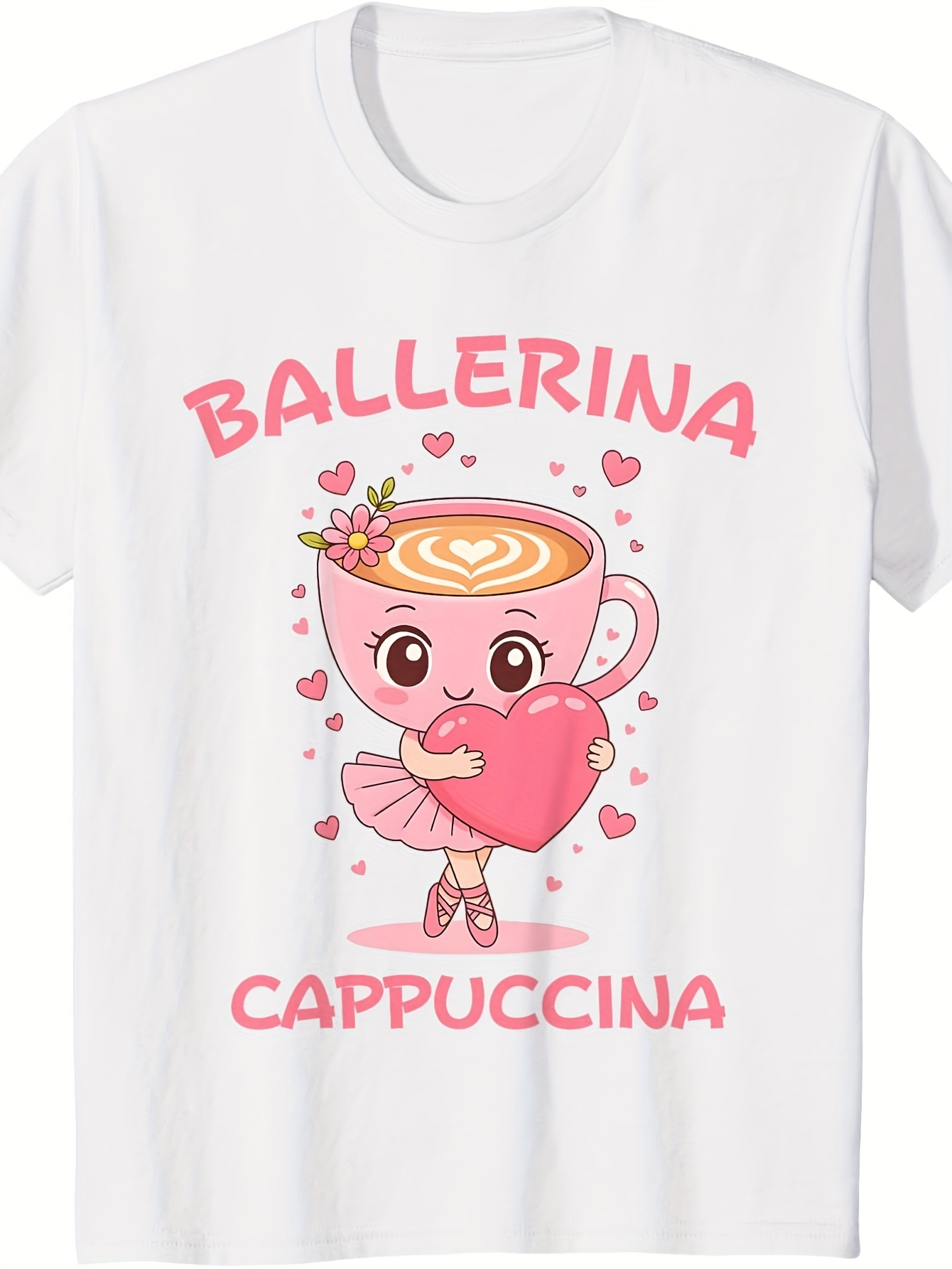 Men's Graphic T-Shirt Ballerina Cappuccina With Hearts Whimsical Latte Art Coffee Cup