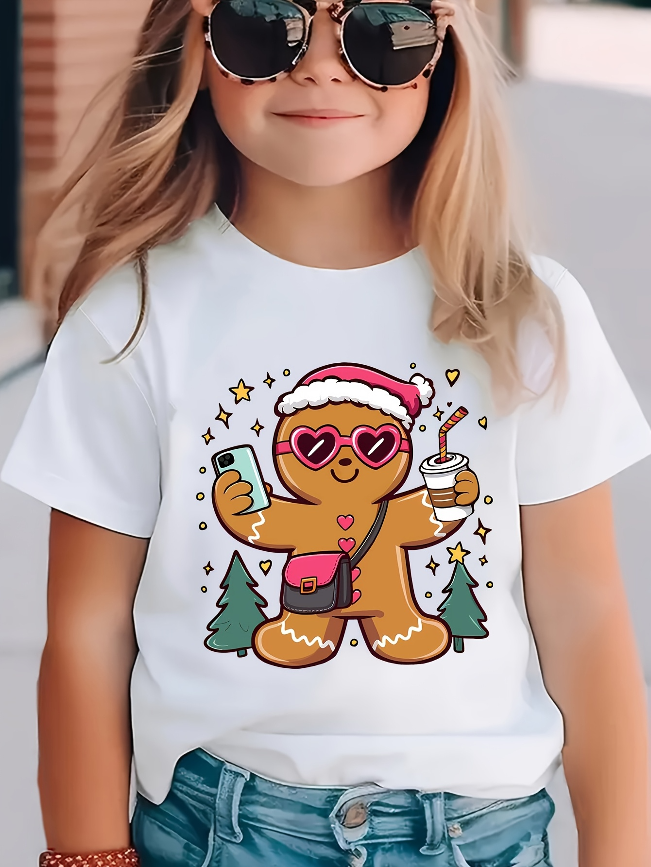 Men's Graphic T-Shirt Festive Gingerbread With Christmas Trees Hot Cocoa And Sparkling Accessories Gingerbread Cookie