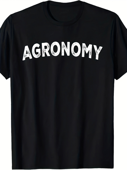 Men's Graphic T-Shirt Distressed Bold White Lettering On Solid Black Agronomy