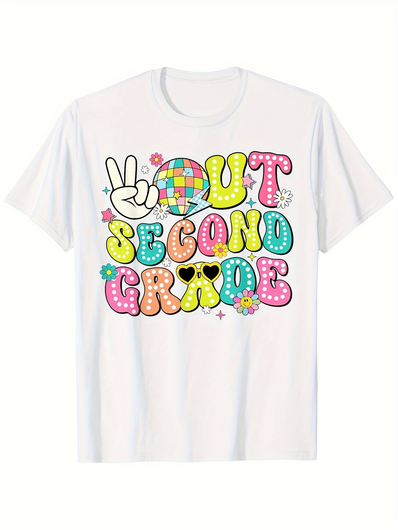 Men's Graphic T-Shirt Colorful Dotted Balloons And Peace Sign Among Sparkling Letters Second Grade