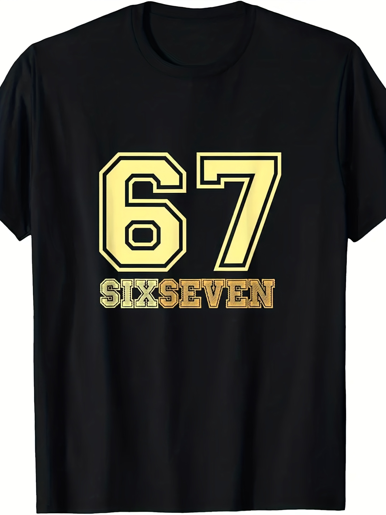 Men's Graphic T-Shirt Yellow Camouflage Numbers With Bold Retro Stripe Sixty Seven