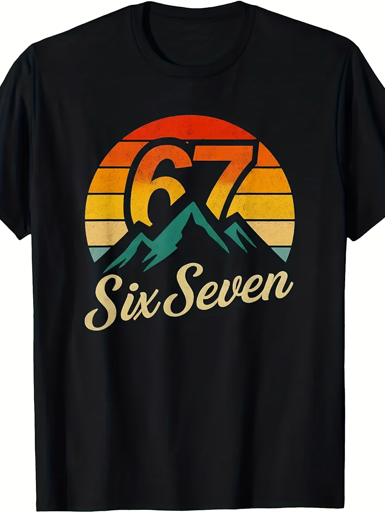 Men's Graphic T-Shirt Six Seven Vintage Sunset With Mountains And Bold Numbers Graphic