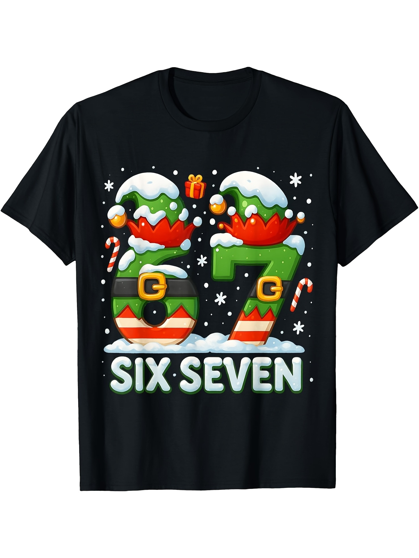 Men's Graphic T-Shirt Six Seven Christmas Elf Hats With Candy Canes And Festive Numbers