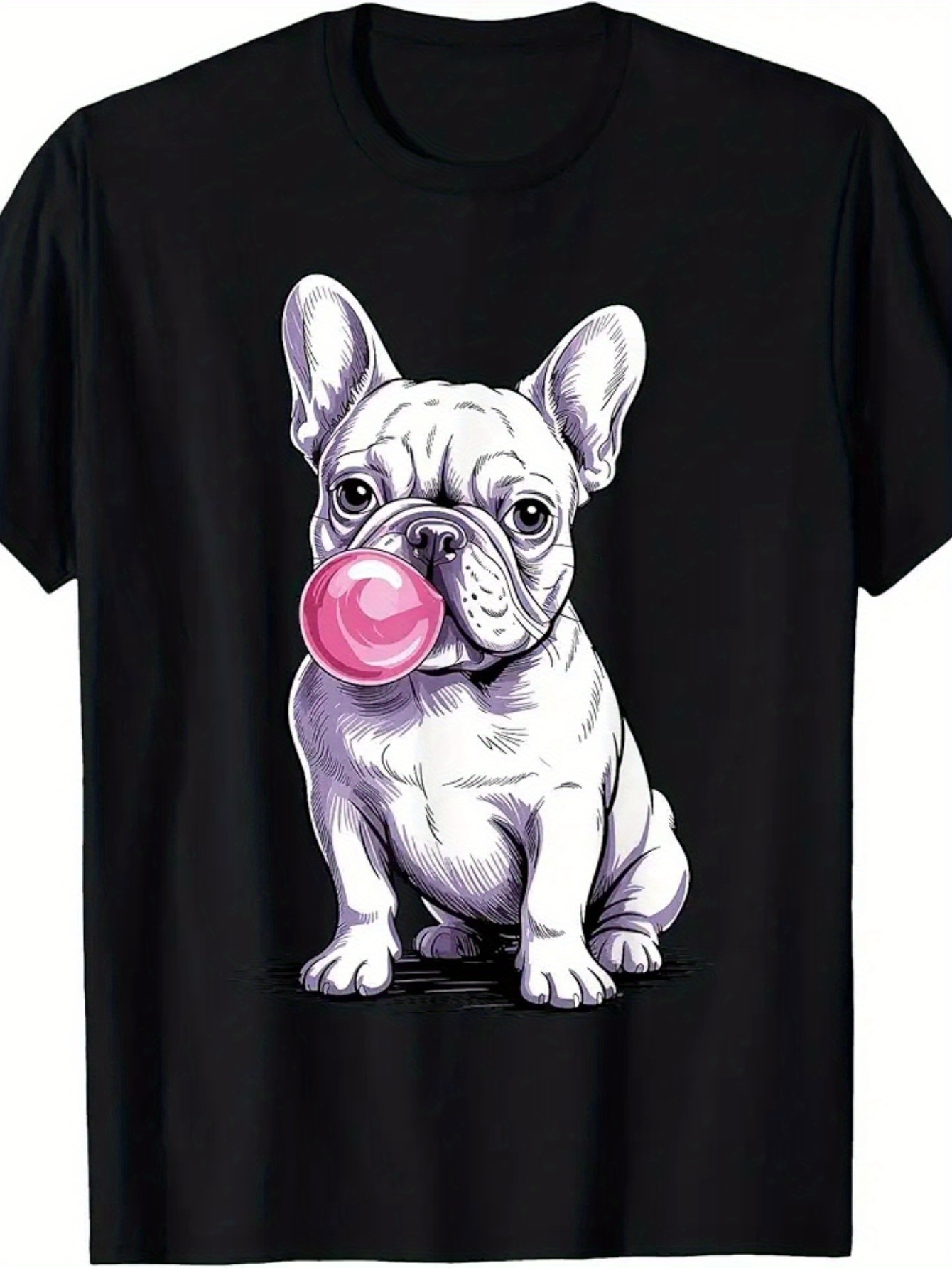 Men's Graphic T-Shirt Cute French Bulldog Sitting With Pink Bubblegum Puppy