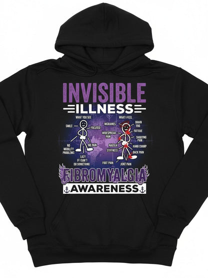 Men's Graphic Hoodie Invisible Illness Fibromyalgia Awareness With Purple Medical Infographic Symbols