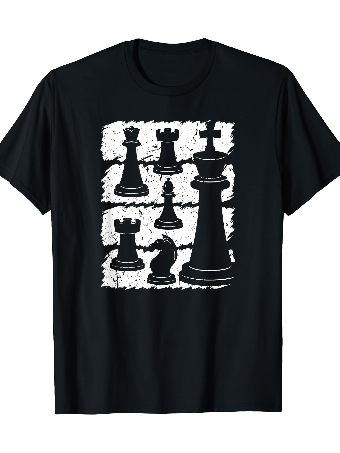 Men's Graphic T-Shirt Abstract Checkerboard With Shadowed Chess Pieces And Decorative Outlines King