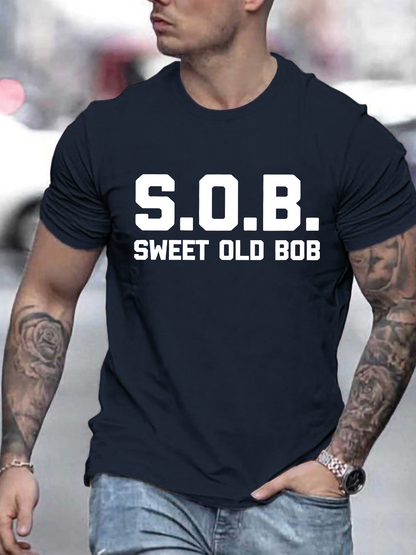 Men's Graphic T-Shirt SOB Sweet Old Bob Bold White Letters On Plain Cotton Shirt