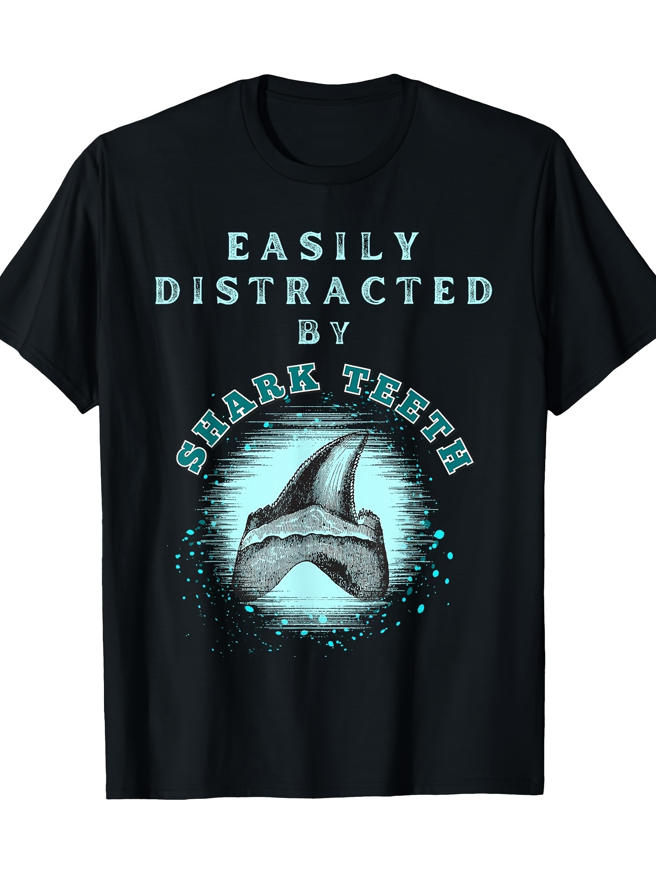 Men's Graphic T-Shirt Easily Distracted By Shark Teeth Sparkling Water Effects With Jaw Fossil Centerpiece