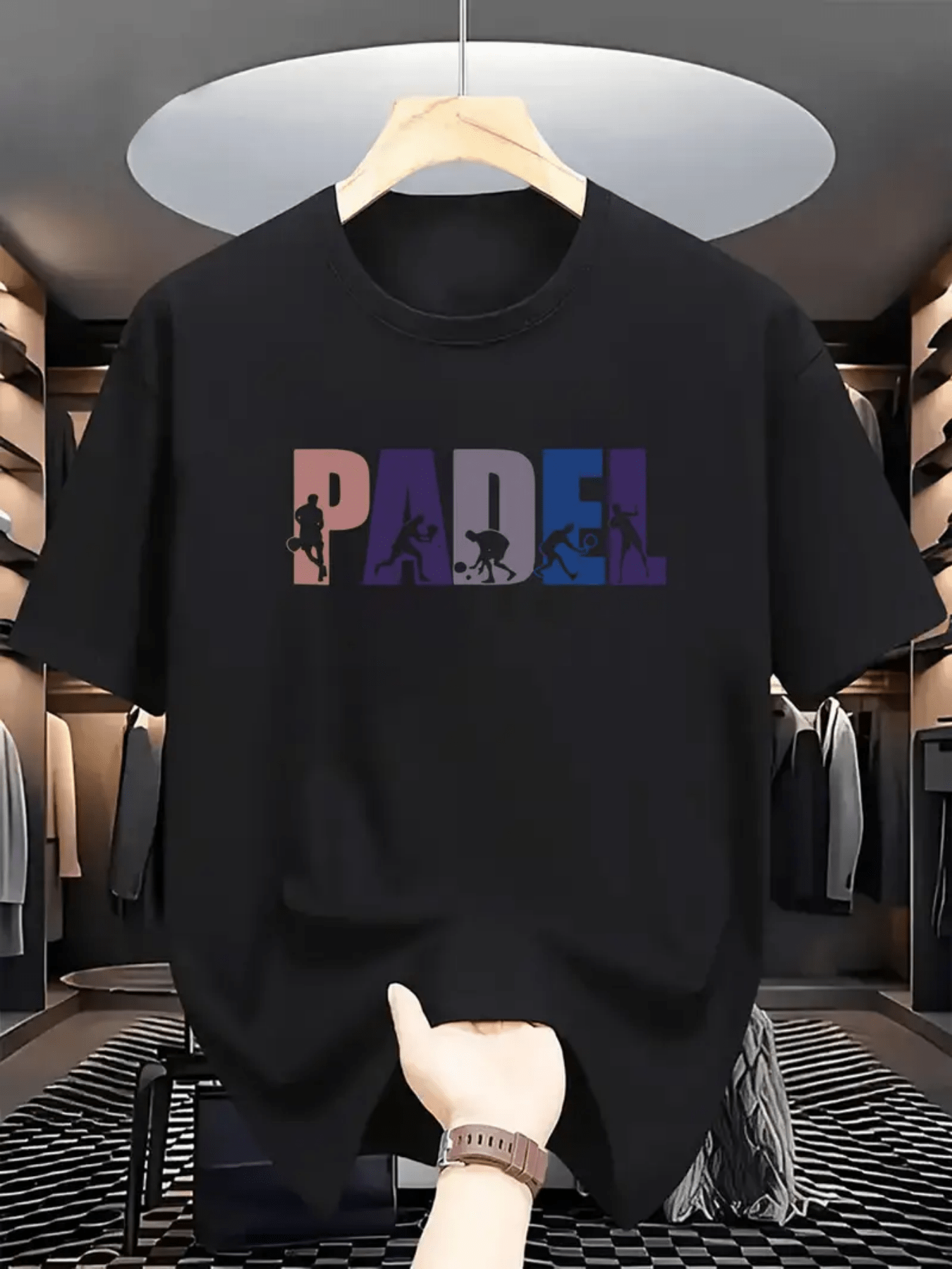 Men's Graphic T-Shirt Sunset Gradient Block Letters With Silhouetted Sports Racket Player Padel