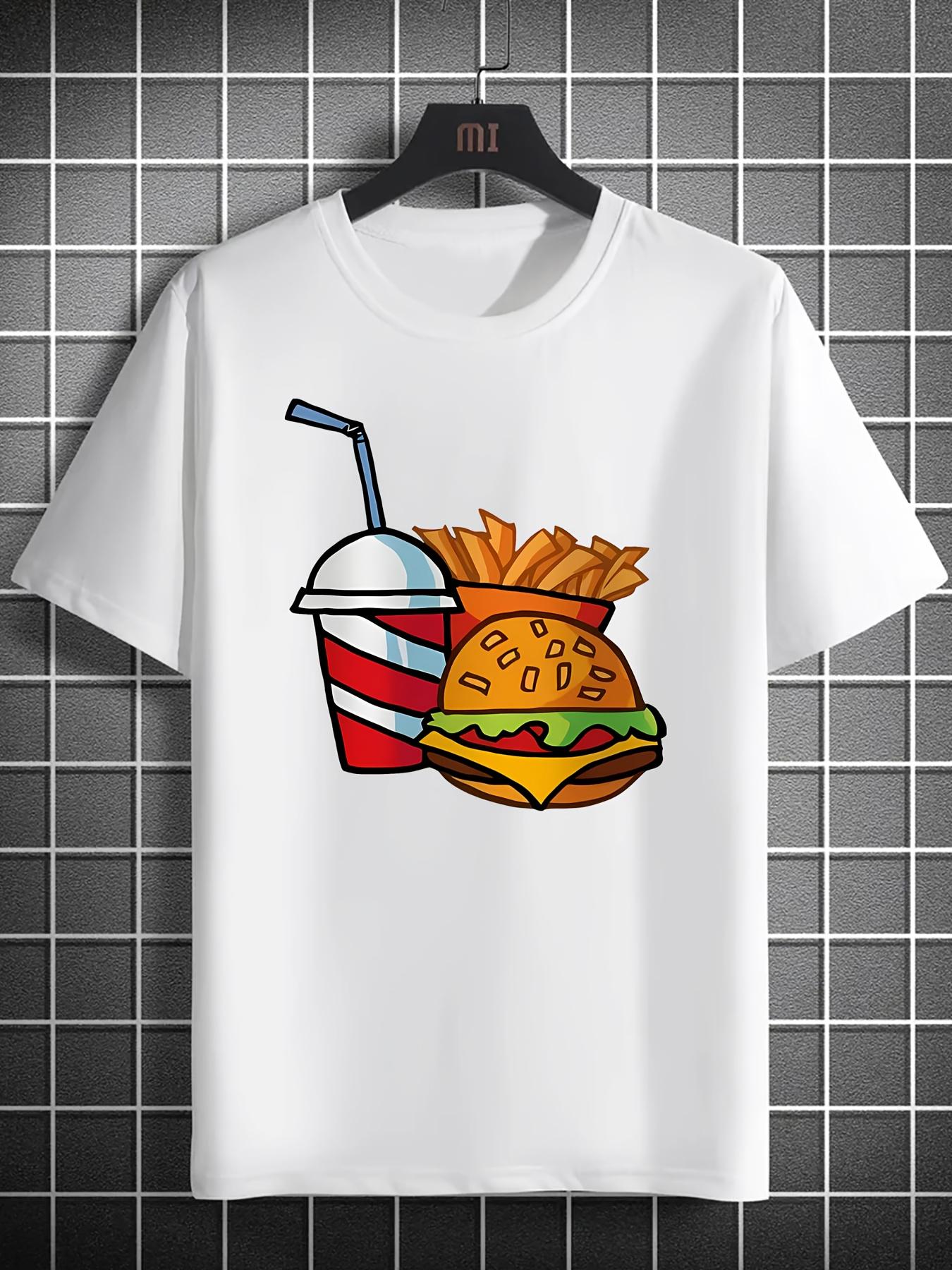 Men's Graphic T-Shirt Classic American Meal With Cartoon Fries Burger And Soda