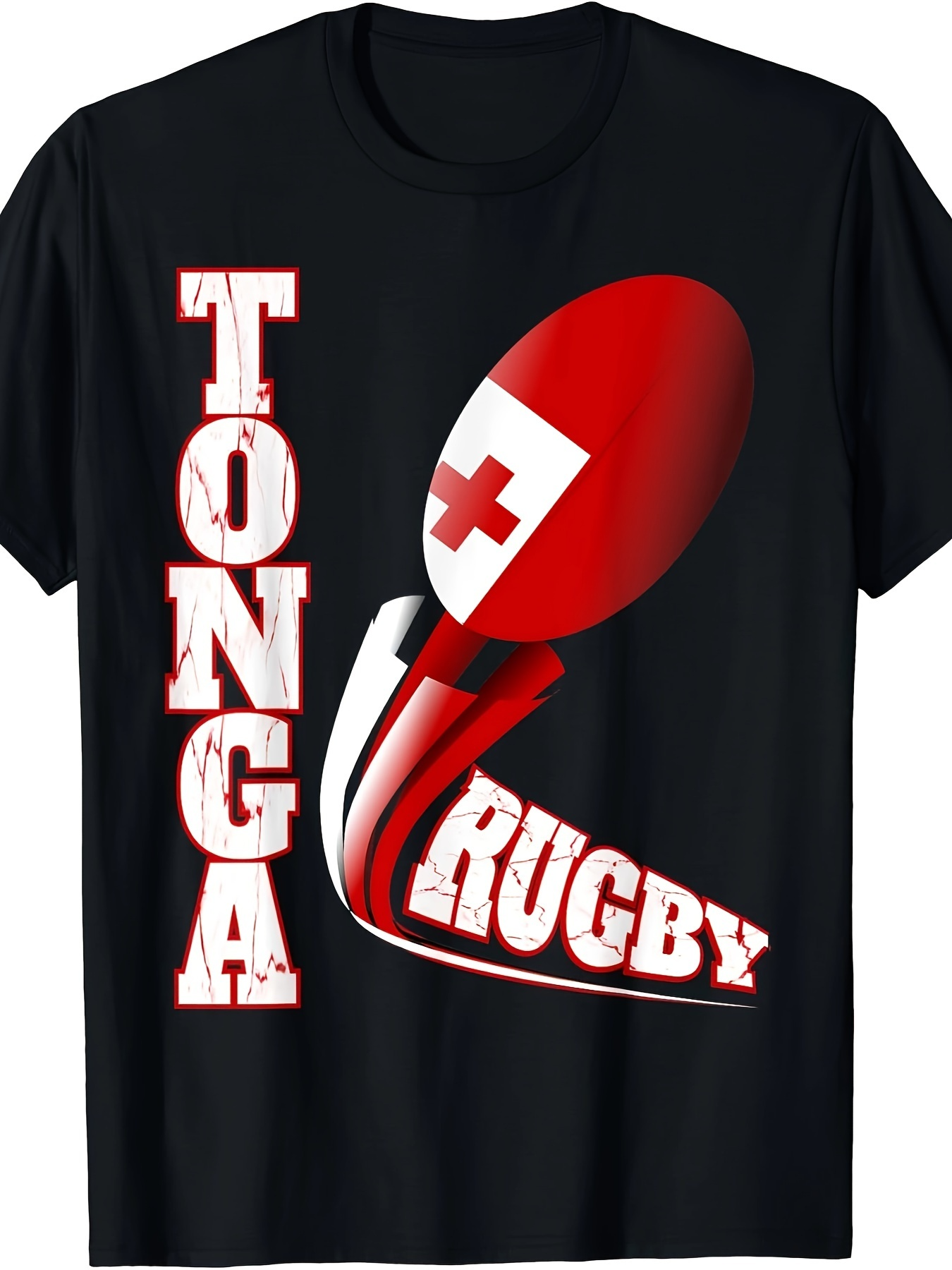 Men's Graphic T-Shirt Tonga Rugby Ball With Abstract Red Graphic Elements