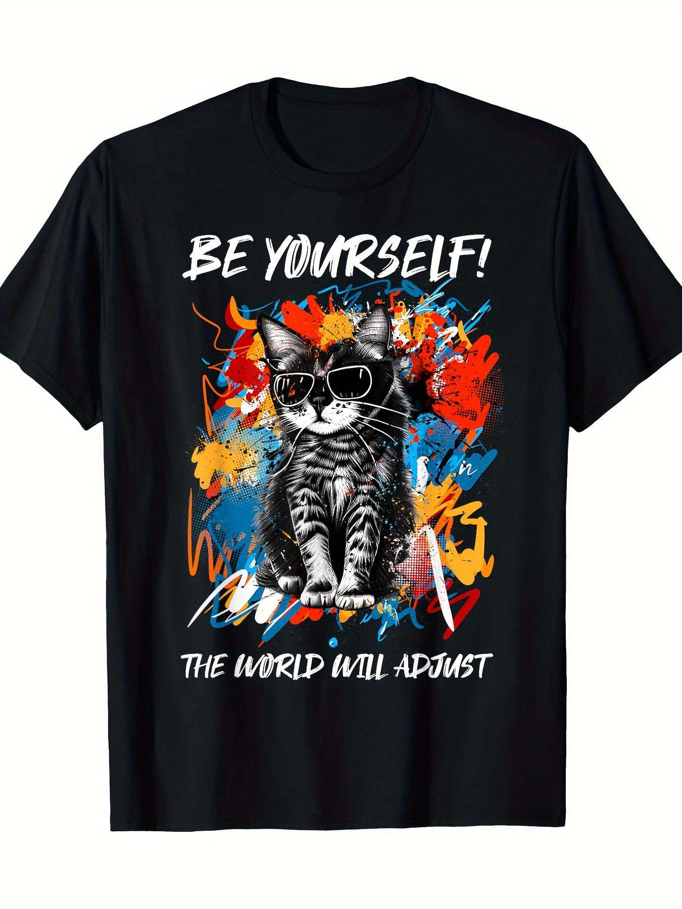 Men's Graphic T-Shirt Be Yourself Colorful Graffiti With Sunglasses Artistic Cat