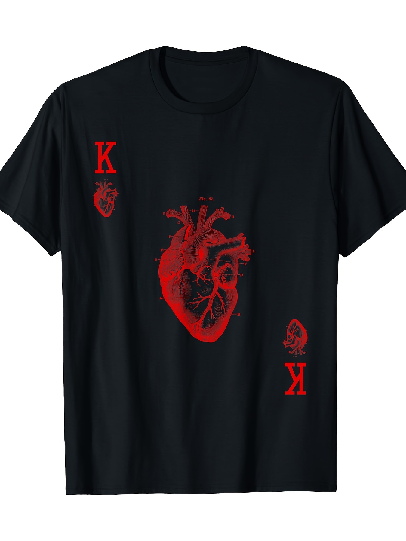 Men's Graphic T-Shirt Red Anatomical Heart Surrounded By King Playing Card Symbols