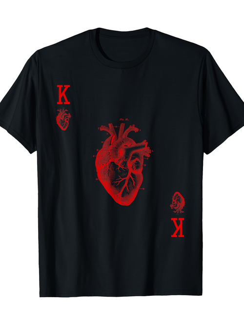 Men's Graphic T-Shirt Red Anatomical Heart Surrounded By King Playing Card Symbols