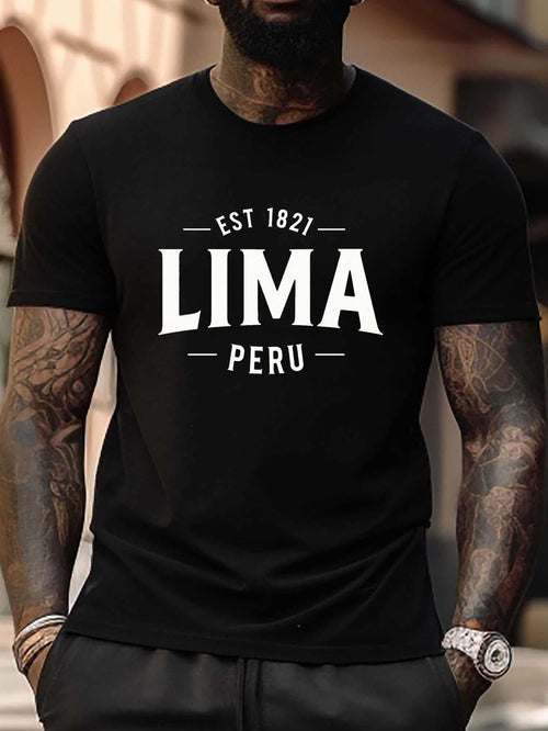 Men's Graphic T-Shirt Est 1821 Lima Peru With Classic Bold Lettering Print Shirt