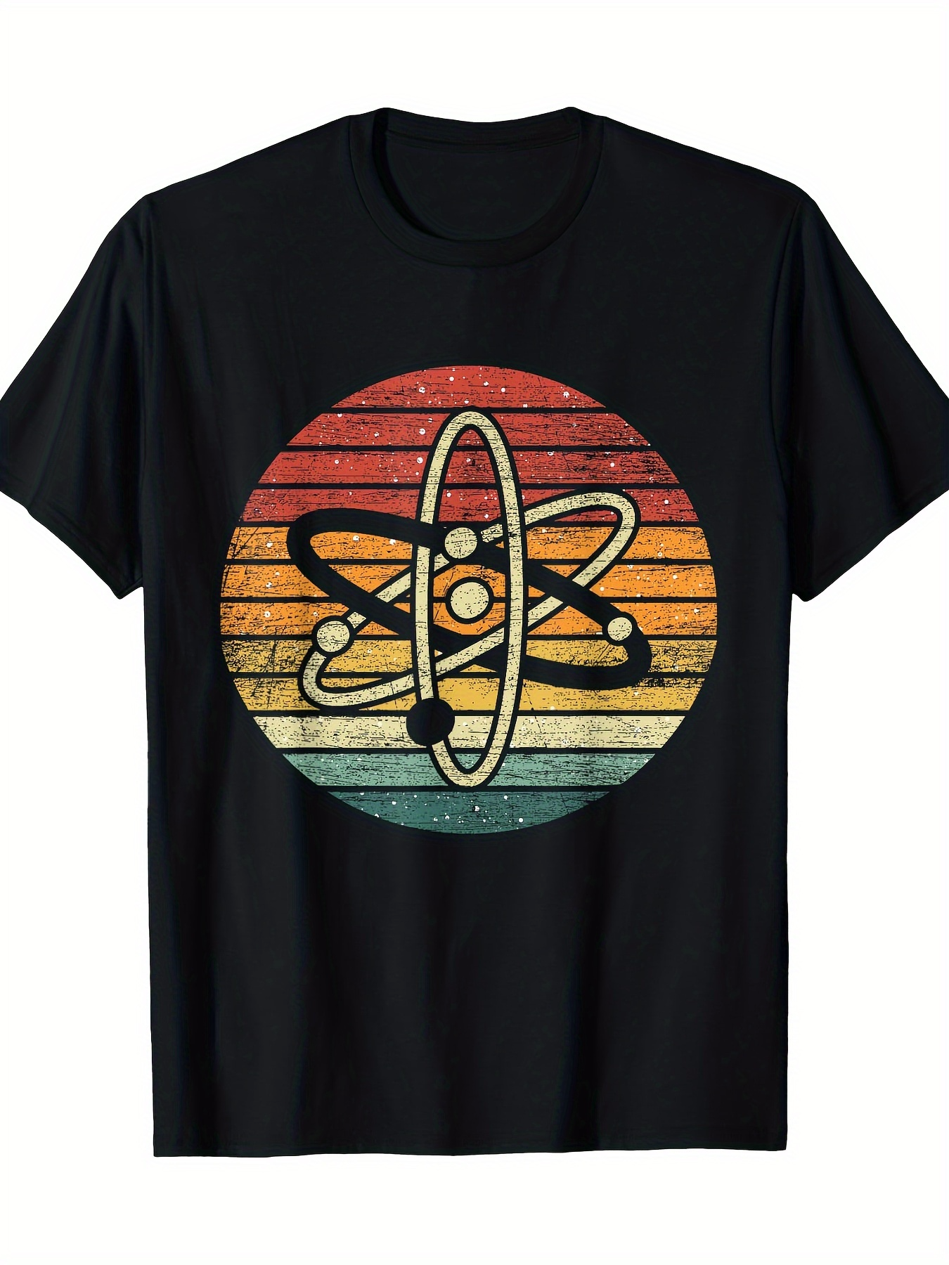 Men's Graphic T-Shirt Retro Sunset Colors With Central Atomic Orbital Symbol Atom