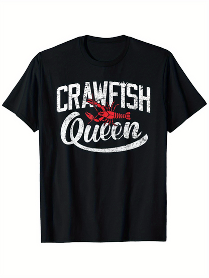 Men's Graphic T-Shirt Crawfish Queen Distressed Text With Red Crawfish Illustration Shirt