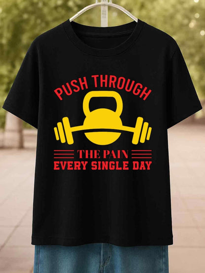 Men's Graphic T-Shirt Push Through The Pain Every Single Day Kettlebell With Barbell Motivation Design