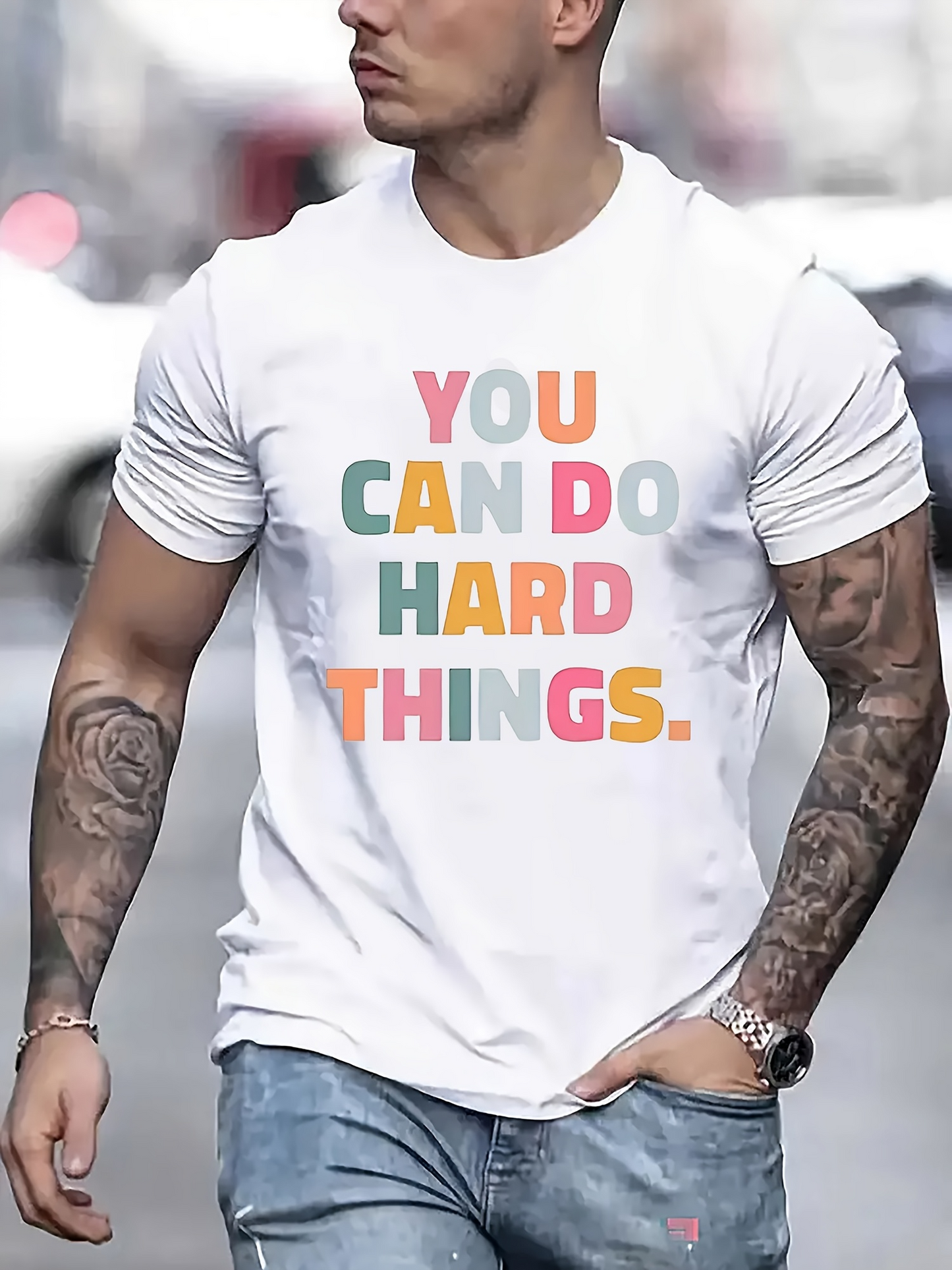 Men's Graphic T-Shirt You Can Do Hard Things Colorful Modern Motivation Typography T Shirt