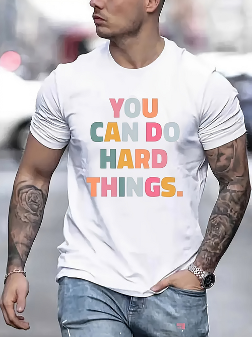 Men's Graphic T-Shirt You Can Do Hard Things Colorful Modern Motivation Typography T Shirt