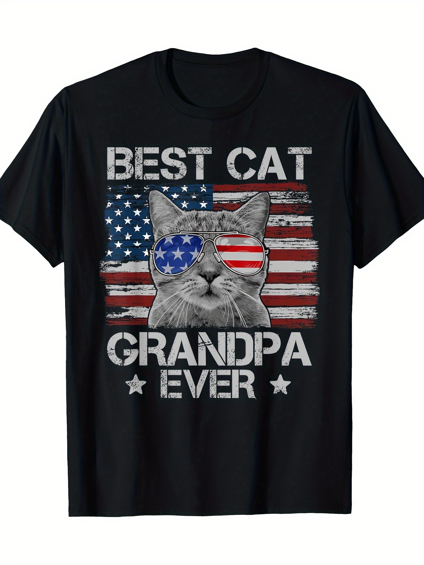Men's Graphic T-Shirt Best Cat Grandpa Ever With American Flag Sunglasses Cat