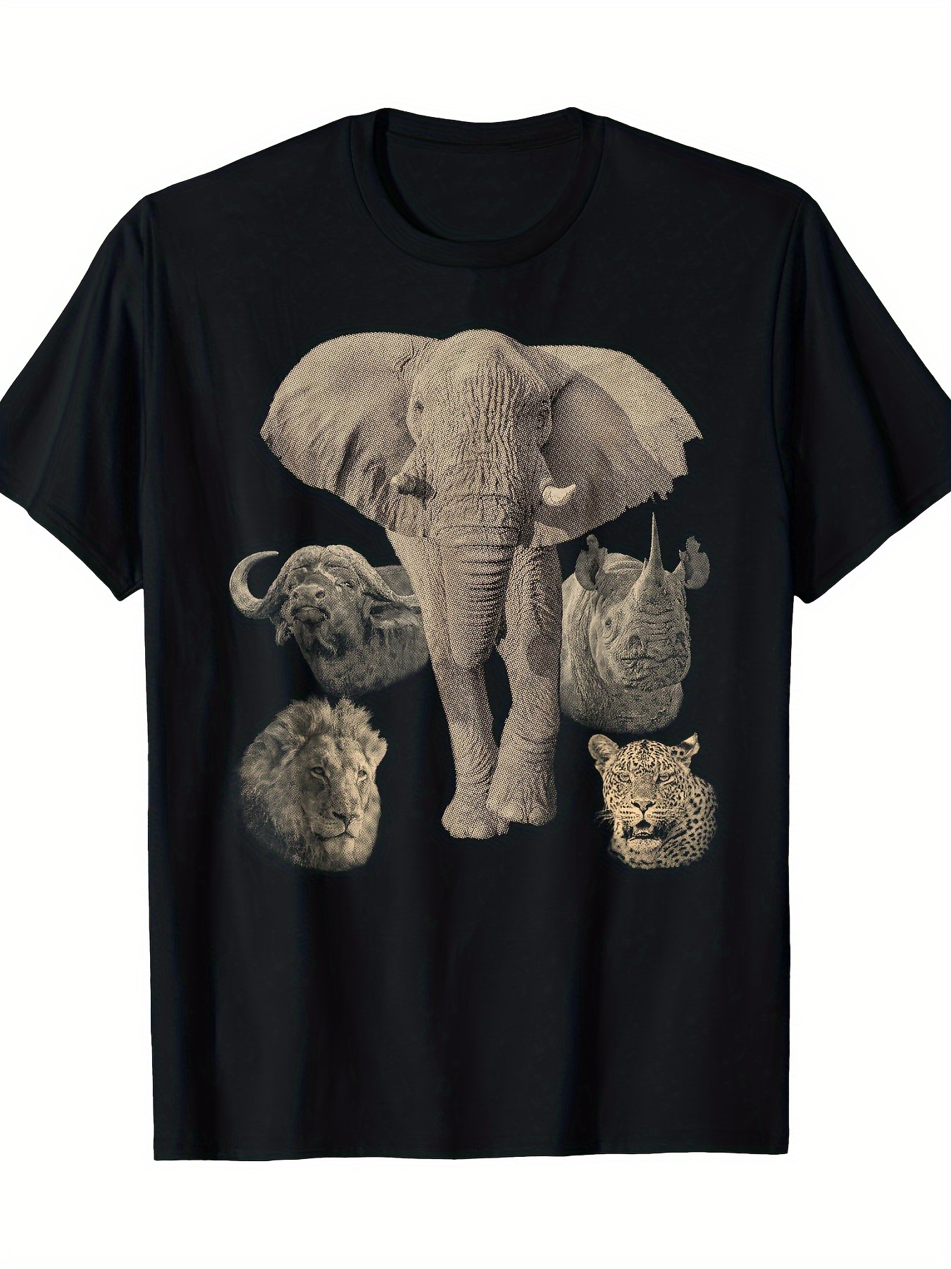 Men's Graphic T-Shirt Wild African Safari With Elephant Surrounded By Big Five Animal Heads