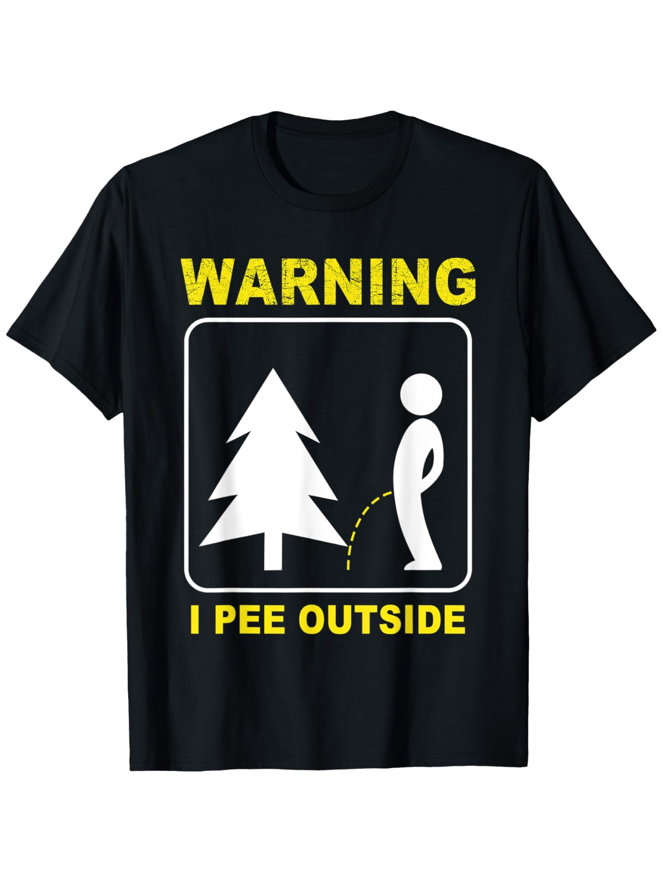 Men's Graphic T-Shirt Warning I Pee Outside Under Pine Tree With Cartoon Pictogram Figure