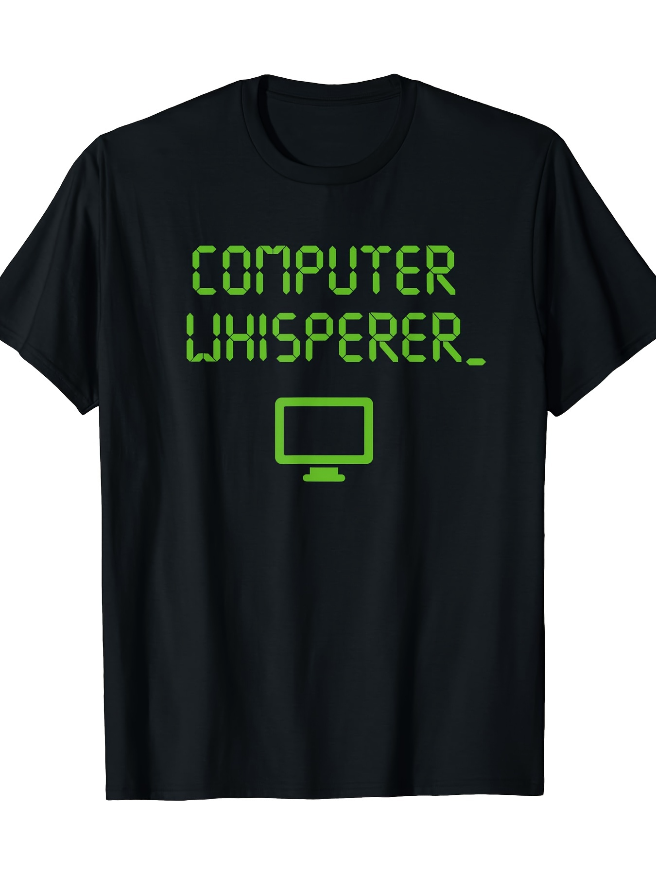 Men's Graphic T-Shirt Computer Whisperer Retro Green Text With Minimal Computer Monitor