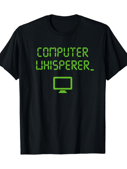 Men's Graphic T-Shirt Computer Whisperer Retro Green Text With Minimal Computer Monitor