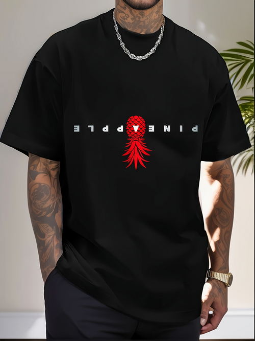 Men's Graphic T-Shirt Pineapple Red Abstract Graphic Design With Centralized Vertical Emphasis