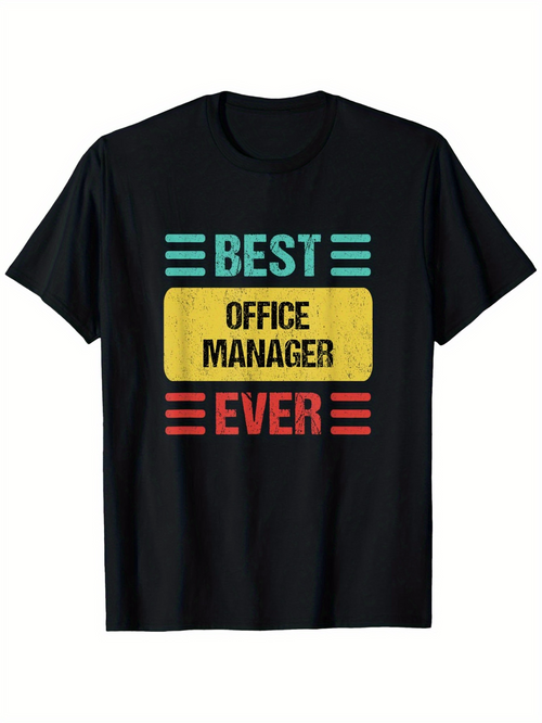 Men's Graphic T-Shirt Best Office Manager Ever Retro Color Blocked Graphic Typography Design Shirt