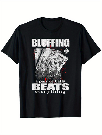 Men's Graphic T-Shirt Bluffing Poker Cards With Red Accents And Classic Black T Shirt