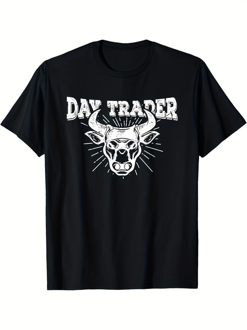 Men's Graphic T-Shirt Day Trader Fierce Bull Head With Electric Energy Lines Bull