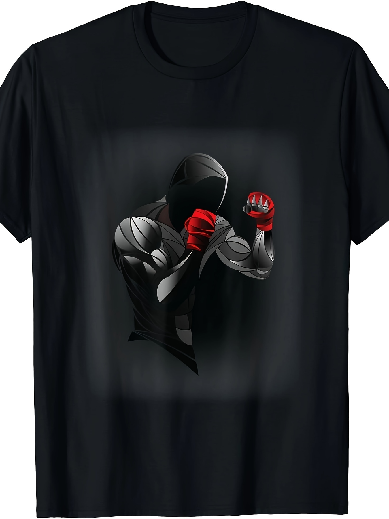 Men's Graphic T-Shirt Dynamic Shadowed Fighter With Red Gloves In Stealthy Dramatic Shadow Boxer