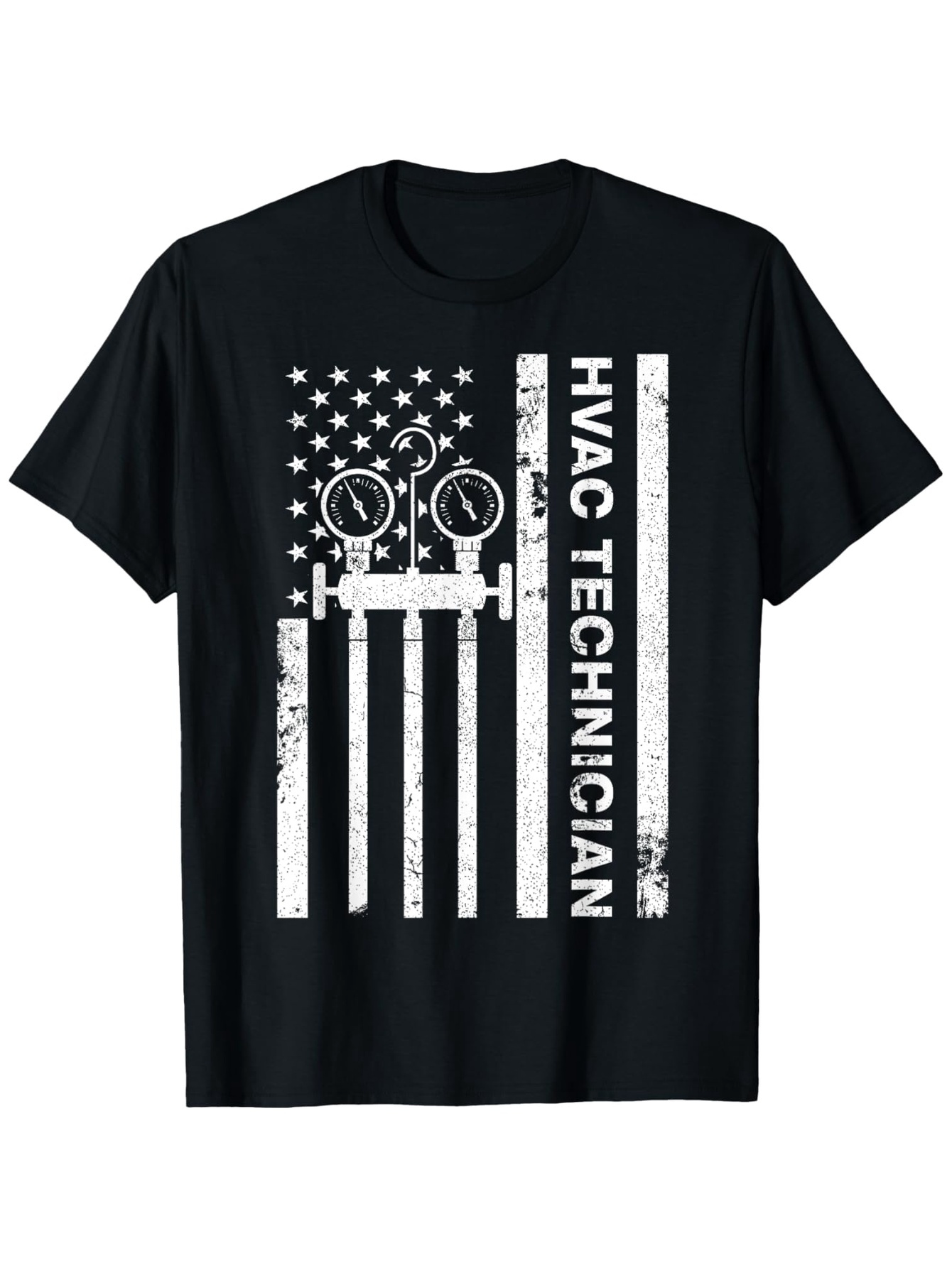 Men's Graphic T-Shirt Distressed American Flag Design With Gauges For HVAC Technician