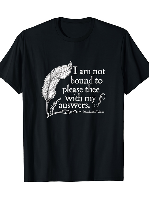 Men's Graphic T-Shirt Quill Pen With Decorative Flourish Beside Large Inspirational Shakespeare Quote