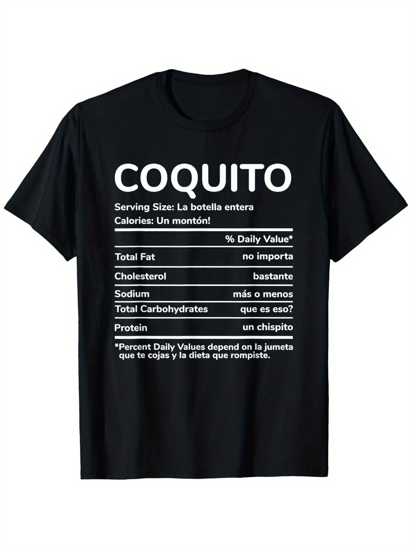 Men's Graphic T-Shirt Coquito Bold Typography With Playful Nutritional Facts Table Design