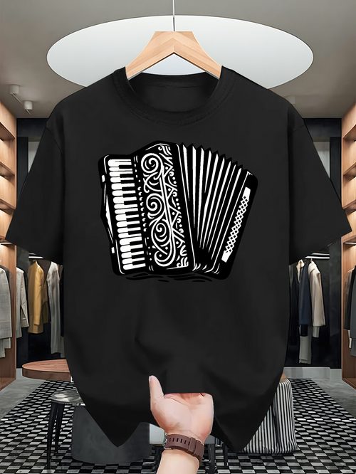 Men's Graphic T-Shirt Ornate Musical Keys With Intricate Pattern Accordion