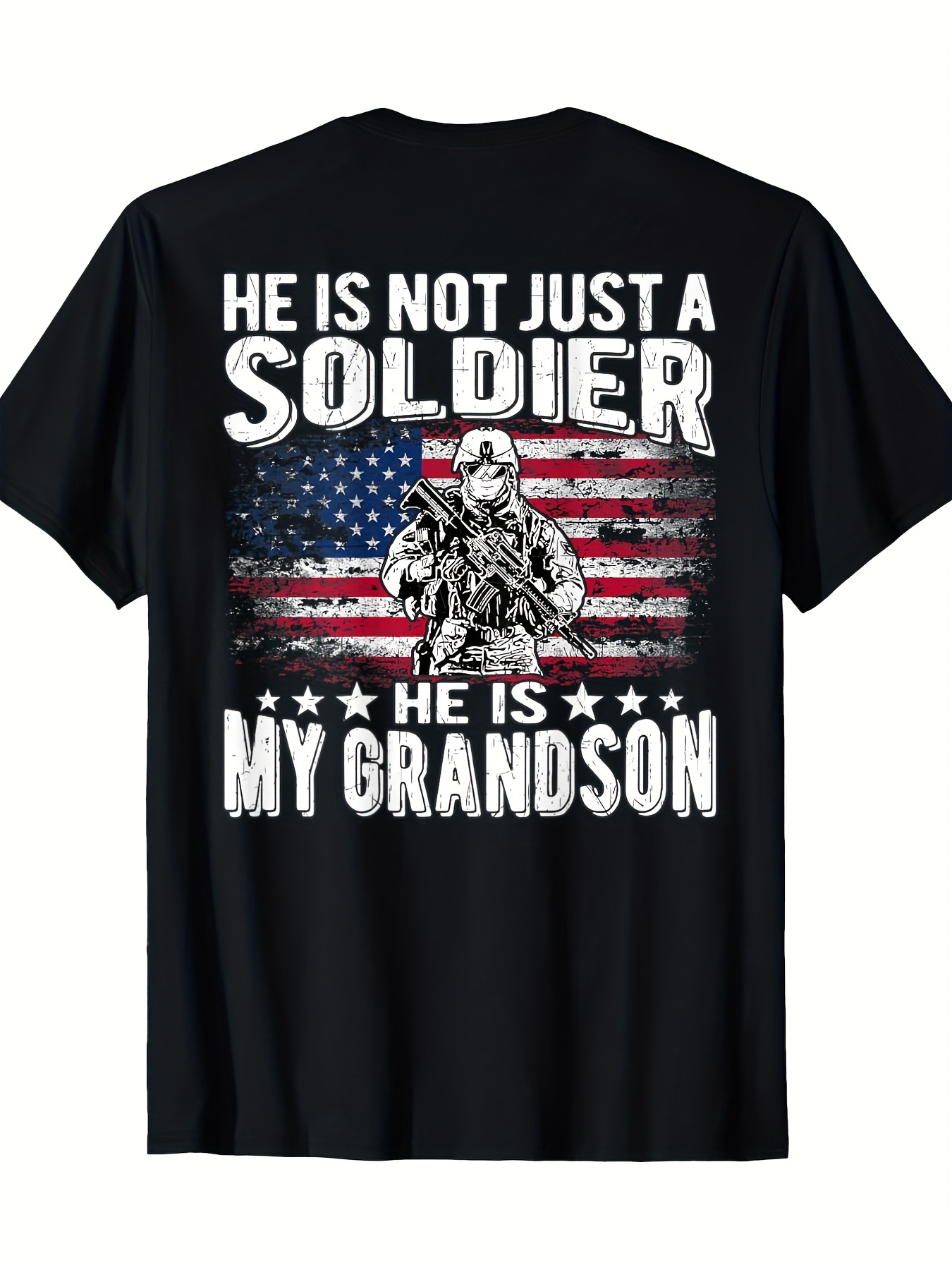 Men's Graphic T-Shirt American Flag Background With Armed Soldier Over Patriotic Banner Design