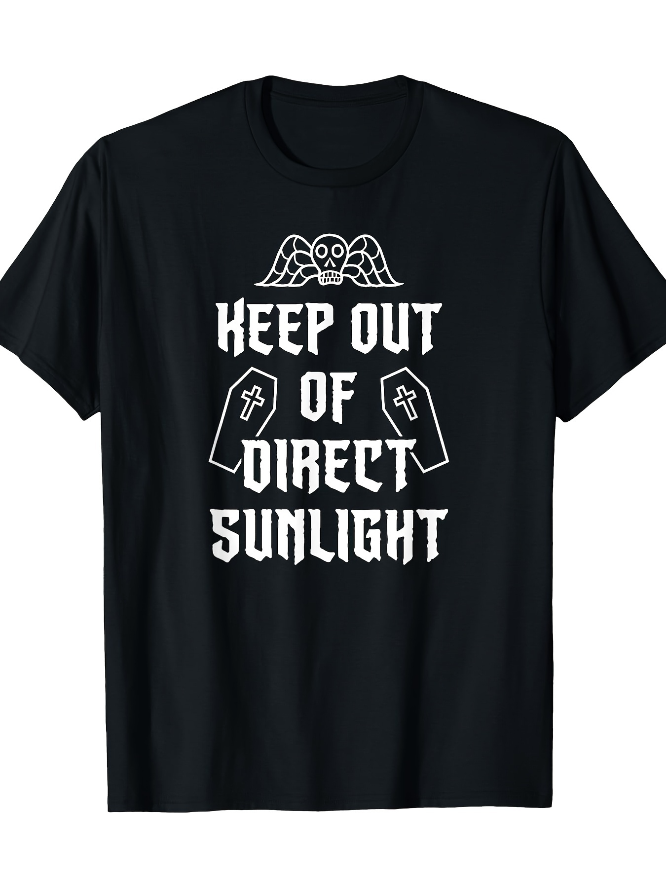 Men's Graphic T-Shirt Keep Out Of Direct Sunlight Angel Wings And Coffins Gothic Print