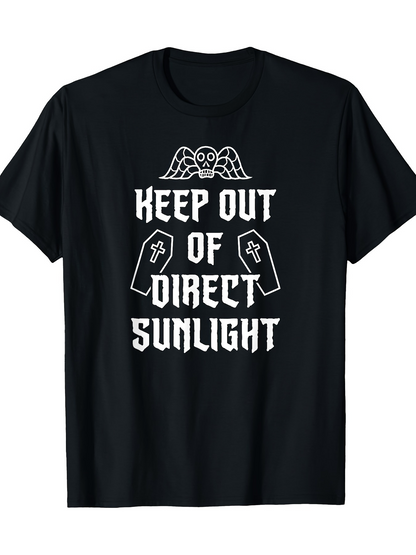 Men's Graphic T-Shirt Keep Out Of Direct Sunlight Angel Wings And Coffins Gothic Print