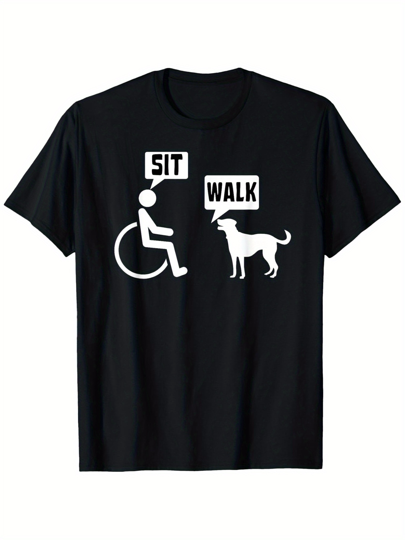 Men's Graphic T-Shirt Sit Walk Command Speech Bubbles Person And Dog