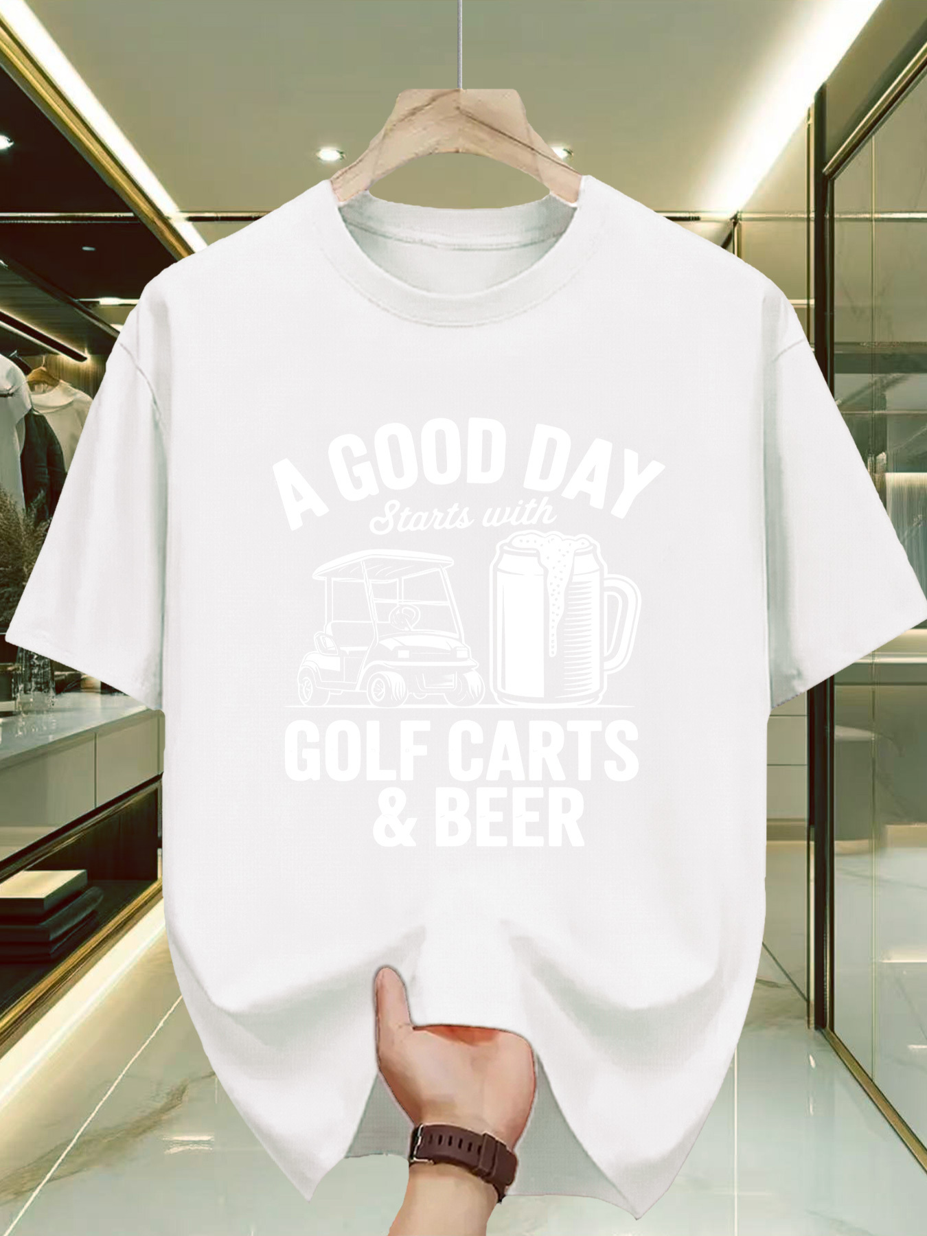 Men's Graphic T-Shirt A Good Day With Golf Carts And Cold Foaming Beer Mug