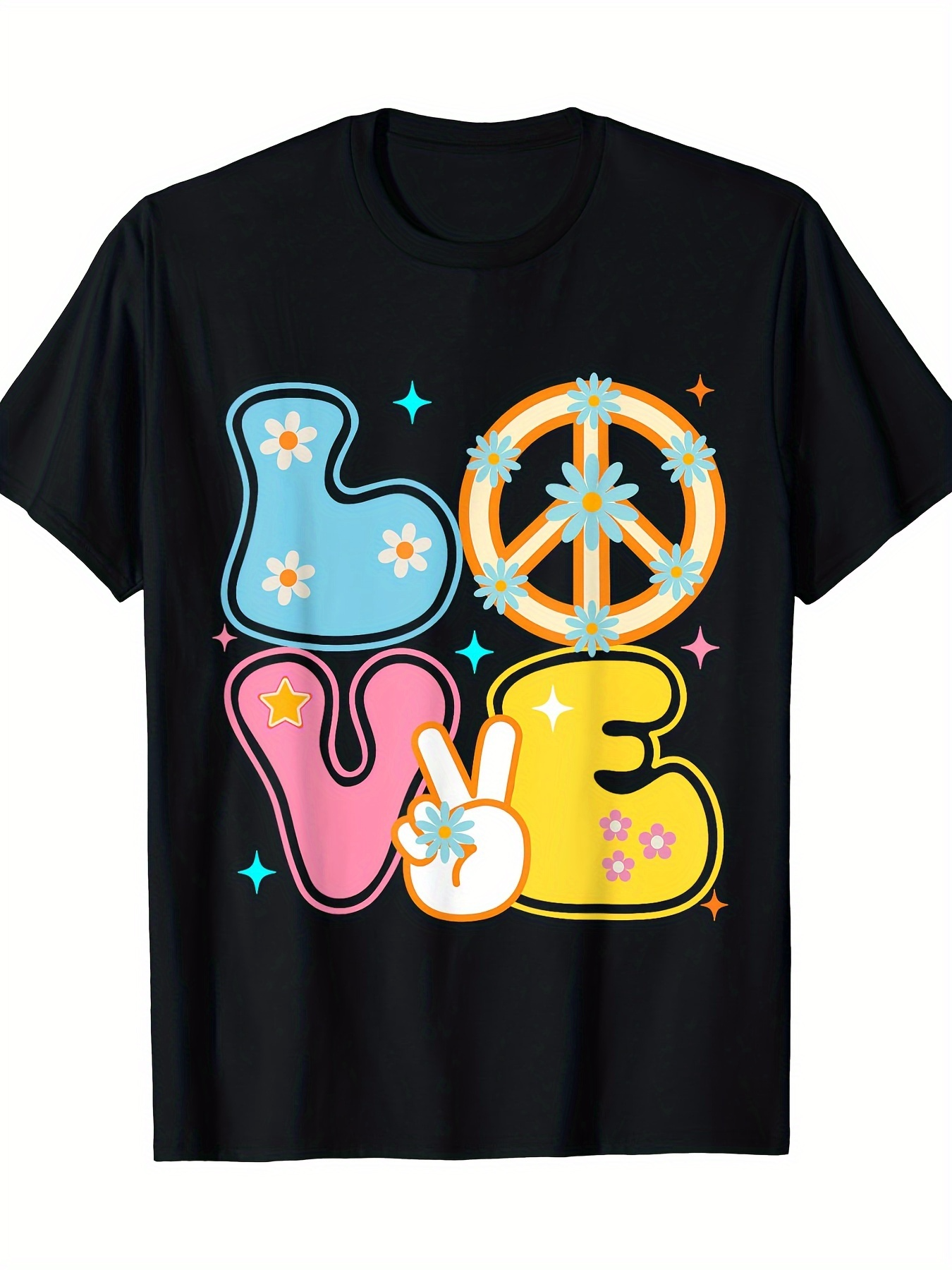 Men's Graphic T-Shirt Playful Peace And Flower Power Shaped Text Love